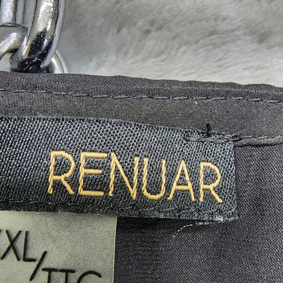 Renuar Top Womens XXL Black Sleeveless V-Neck Pleated Asymmetric Blouse Silky - Picture 3 of 9